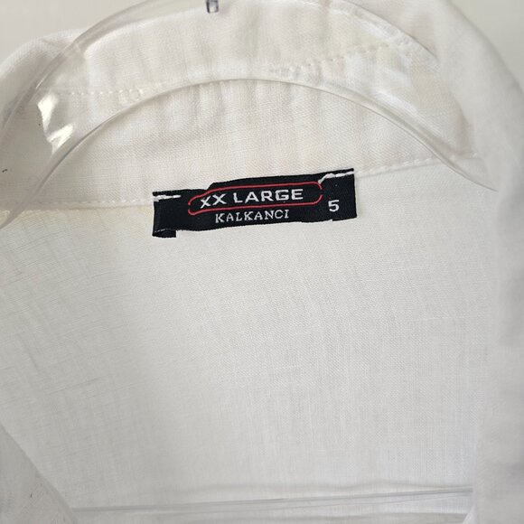 Kalkanci White Linen Button-Up Shirt w/Waist Pockets - Picture 4 of 7